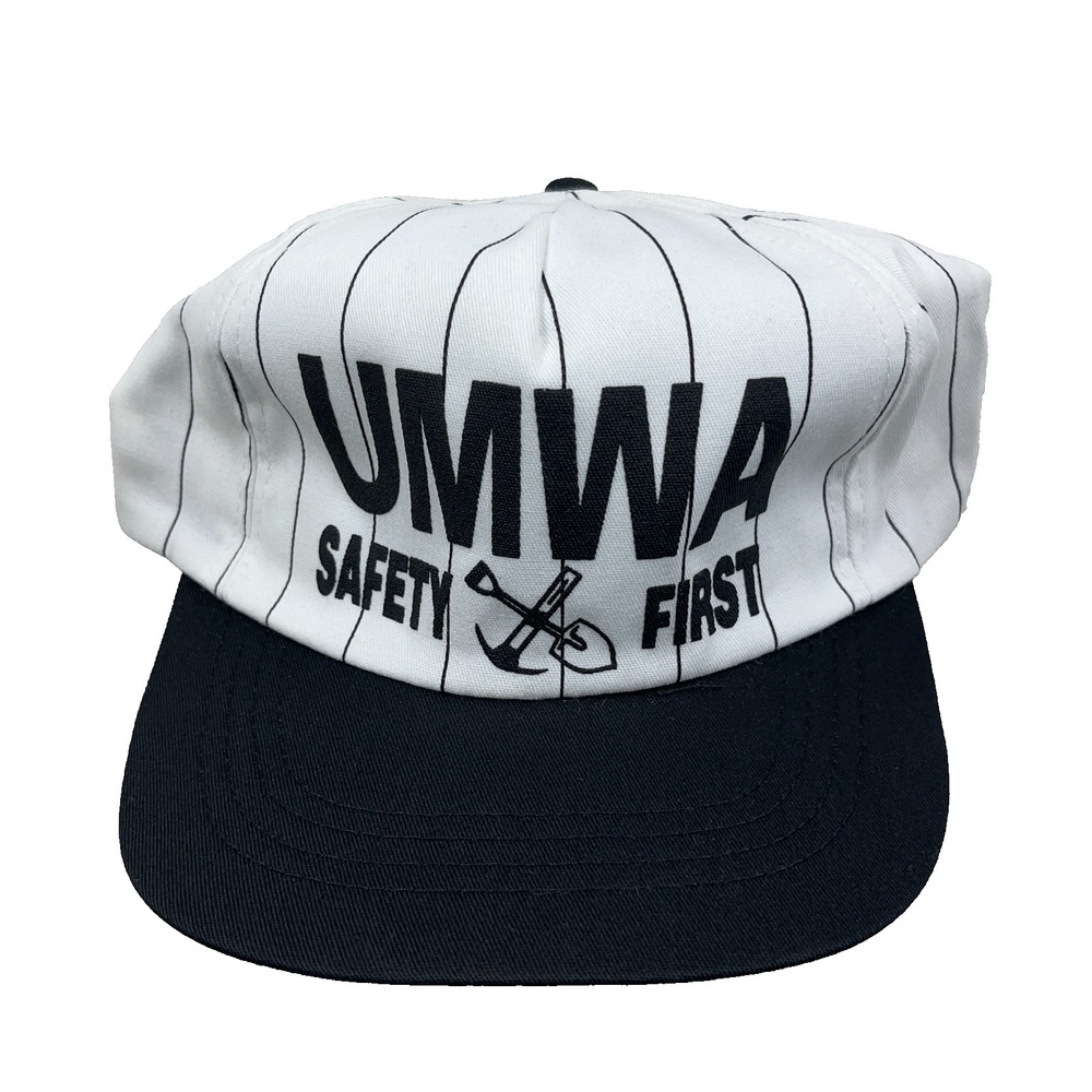 Vintage UMWA Trucker Hat Cap Made In USA Coal Mining Snapback 90s Pinstripe
